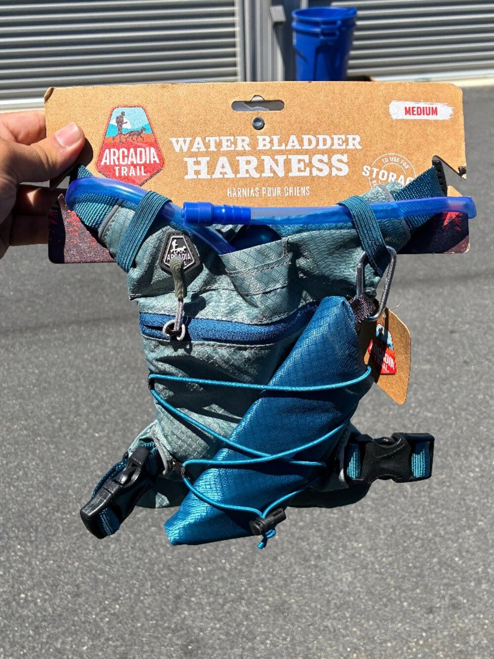 Arcadia Trail Water Bladder Dog Harness Blue Medium Hydration Vest Hiking New